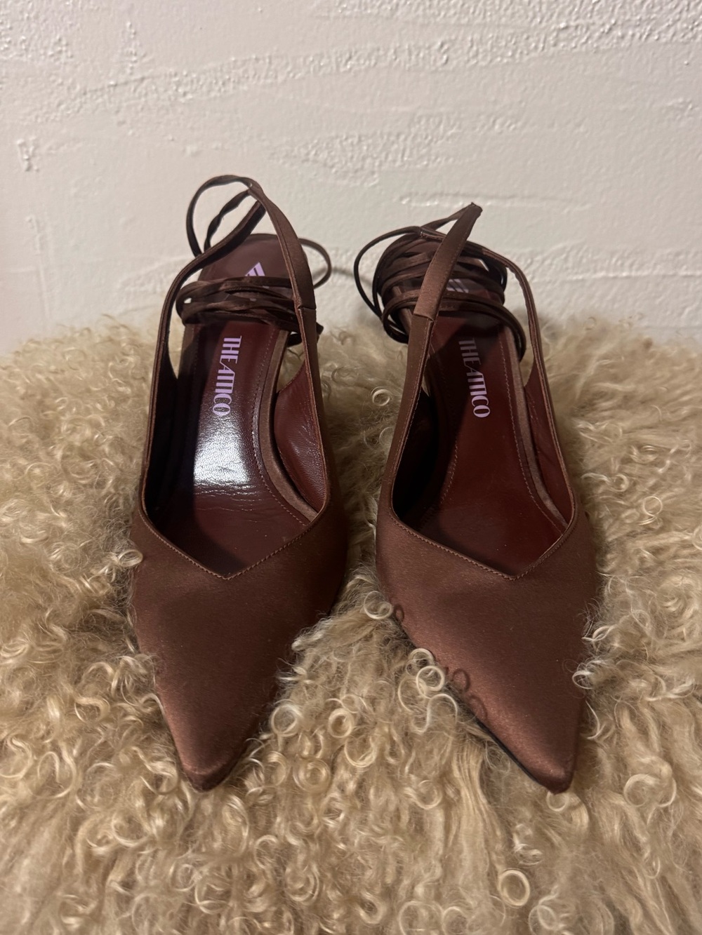 The Attico Brown Satin Lace-Up Heels